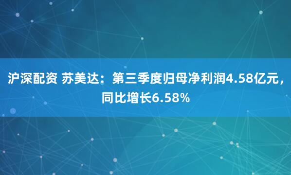 沪深配资 苏美达：第三季度归母净利润4.58亿元，同比增长6.58%